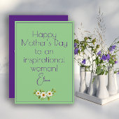 水彩画の白い花の母グリーンカード シーズンカード