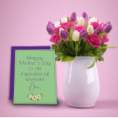 水彩画の白い花の母グリーンカード シーズンカード