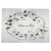 水彩画の白い花 ゴールドフレーム シルバー ティール ラージペーパーバッグ (裏面)