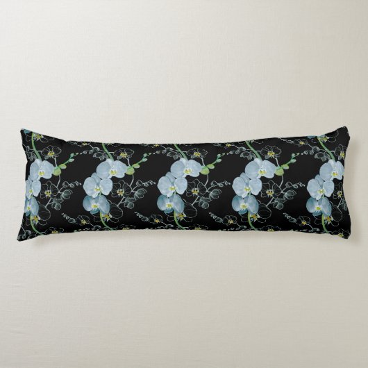 水彩画の白い蘭パターン ボディピロー (正面)