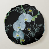 水彩画の白い蘭パターン ラウンドクッション (裏面)