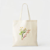 水彩画の白い野の花(片面イニシャル付き) トートバッグ (正面)