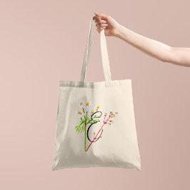 水彩画の白い野の花(片面イニシャル付き) トートバッグ