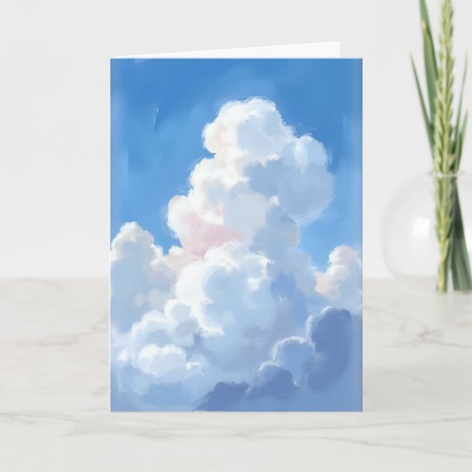 水彩画の白い雲と美しい青空 カード (正面)