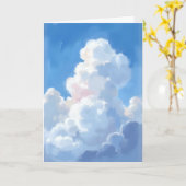 水彩画の白い雲と美しい青空 カード (黄色い花)