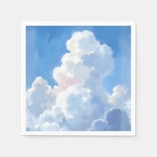 水彩画の白い雲と美しい青空 スタンダードカクテルナプキン (正面)