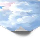 水彩画の白い雲と美しい青空 ポスター (角)