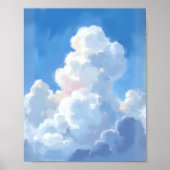 水彩画の白い雲と美しい青空 ポスター (正面)