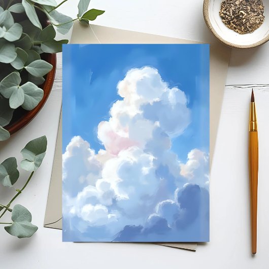 水彩画の白い雲と美しい青空 ポストカード