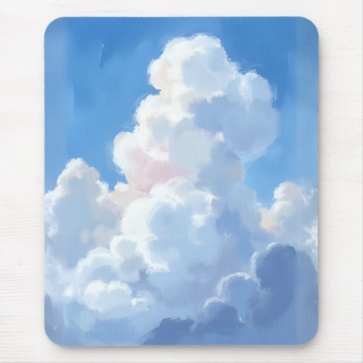 水彩画の白い雲と美しい青空 マウスパッド (正面)