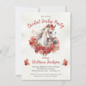 水彩画の白い馬とバラのケンタッキー ダービー ブライダル シャワー 招待状 (正面)