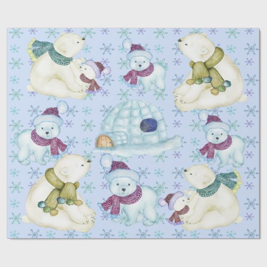 水彩画の白くまのクリスマスのギフト用包装紙 ラッピングペーパー (フラット)