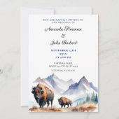 水彩画の白とネイビーのビソン・バッファロー ウェディング 招待状 (正面)