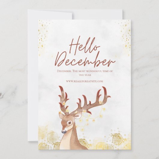 水彩画の白と茶色のハローデセンバー シーズンカード (正面)