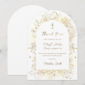 水彩画の白と黄色の花の感謝カード 招待状 (正面/裏面)