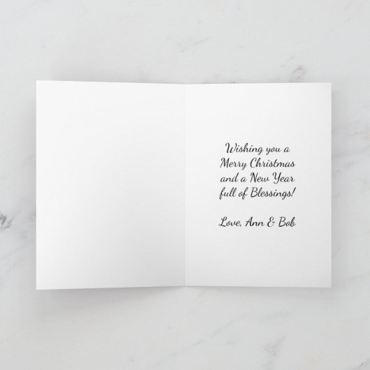 水彩画の白馬とお祭り的な農場のクリスマス シーズンカード (内部)