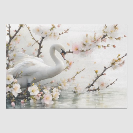 水彩画の白鳥と花咲く湖 薄葉紙 (正面)