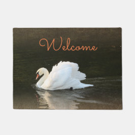 水彩画の白鳥 ドアマット