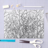 水彩画の白黒ツリーブランチパターン 薄葉紙 (クラフト)
