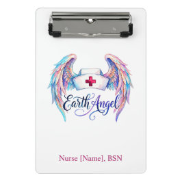 水彩画の看護師帽子と羽根 "Earth Angel" ミニクリップボード