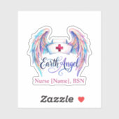 水彩画の看護師帽子に羽根 "Earth Angel" シール (シート)