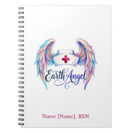 水彩画の看護師帽子に羽根 "Earth Angel" ノートブック
