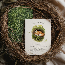 水彩画の眠るキツネのベビーシャワー招待状 招待状