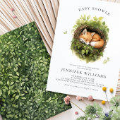 水彩画の眠るキツネのベビーシャワー招待状 招待状