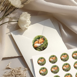 水彩画の眠る狐 緑の赤ちゃん歓迎会 ラウンドシール