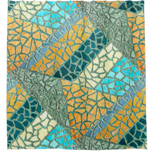 水彩画の石造りのモザイク + あなたのアイディア シャワーカーテン (正面)