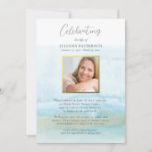 水彩画の砂浜 ビーチ ライフ セレブレーション フォト 招待状 (正面)