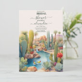 水彩画の砂漠とサボテンの風景をモチーフにしたウェディング 招待状 (スタンド正面)