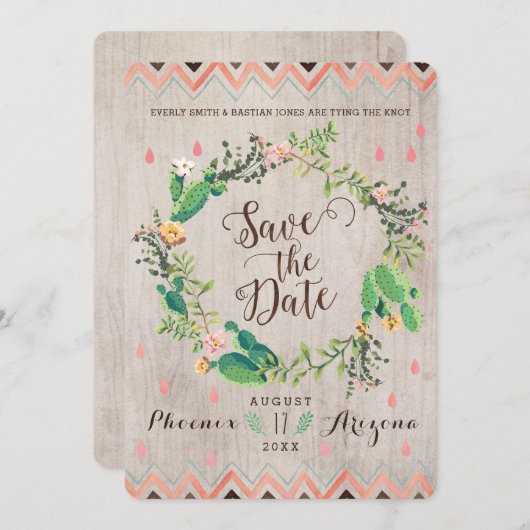 水彩画の砂漠のサボテンの結婚式の保存日付 セーブザデート (正面/裏面)