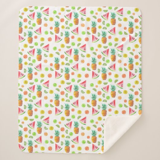 水彩画の砂糖漬けのフルーツパターン シェルパブランケット (正面)