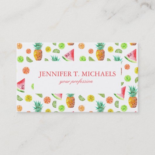 水彩画の砂糖漬けのフルーツパターン 名刺 (正面)