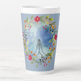 水彩画の祈りの手 カフェラテマグ
