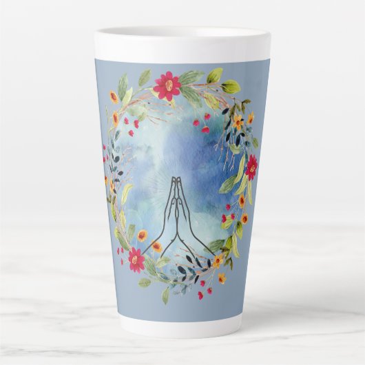 水彩画の祈りの手 カフェラテマグ (正面)