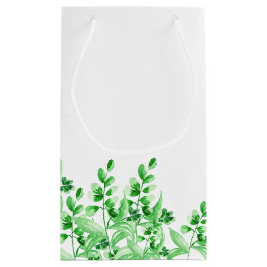 水彩画の私達の結婚式への緑の群葉|の歓迎 スモールペーパーバッグ (裏面)