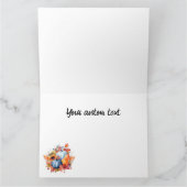 水彩画の秋のひまわりと青いかぼちゃ カード (内部)