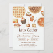 水彩画の秋のカボチャのピースィンフレンドの感謝祭 招待状 (正面)