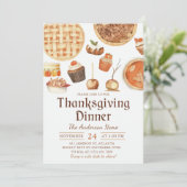 水彩画の秋のカボチャのピースィ・サンクスギビングディナー 招待状 (スタンド正面)