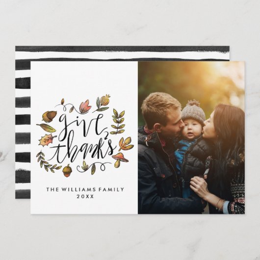 水彩画の秋のリースの感謝祭の写真 シーズンカード (正面/裏面)