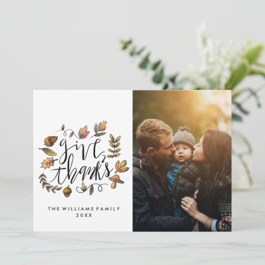 水彩画の秋のリースの感謝祭の写真 シーズンカード (スタンド正面)