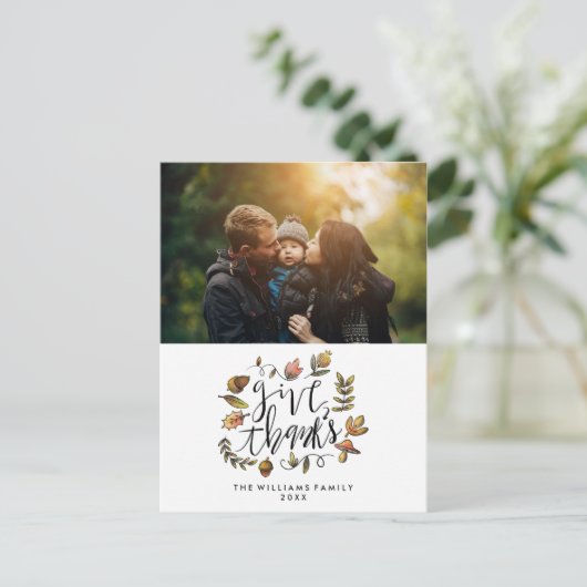 水彩画の秋のリースの感謝祭の写真 シーズンポストカード (スタンド正面)