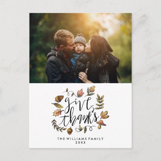 水彩画の秋のリースの感謝祭の写真 シーズンポストカード (正面)