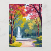 水彩画の秋の公園の紅葉 ポストカード (正面)