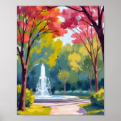 水彩画の秋の公園 紅葉 ポスター (正面)