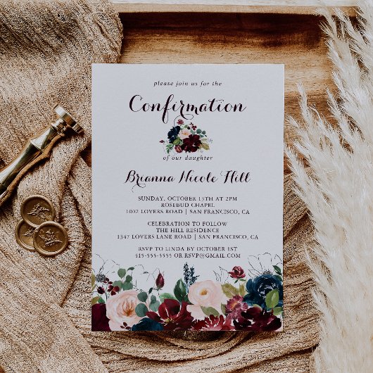 水彩画の秋の花の確認 招待状