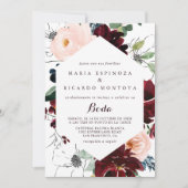 水彩画の秋の花を飾ったスペイン風ウェディング 招待状 (正面)