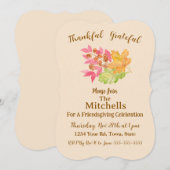 水彩画の秋の落ち葉と実の友人の感謝祭 招待状 (正面/裏面)